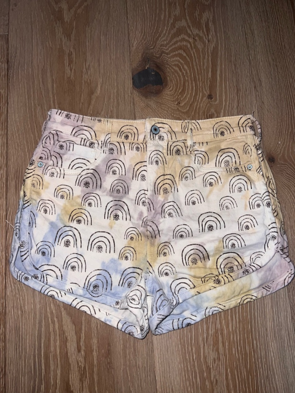 Anthropologie Pastel Rainbow Print Jean Shorts